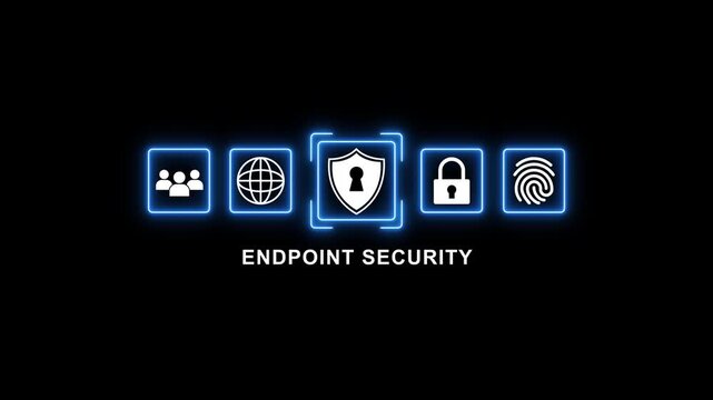 Endpoint Security Concept with Neon and Shield Symbol on Black Background cybersecurity neon shield symbol