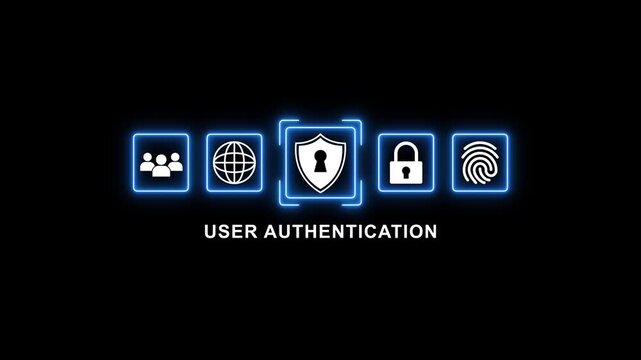 User Authentication Concept with Neon and Security Symbols on Black Background login sign in protection