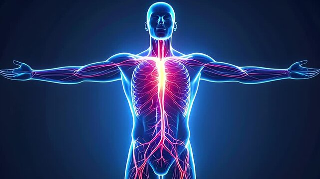 Human Circulatory System Glowing in a Futuristic Medical Anatomy Concept