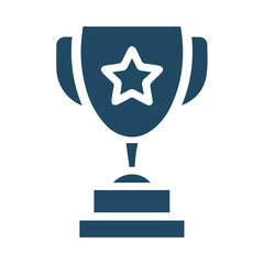 A blue trophy icon with a star on a black background
