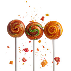 Swirl Lollipops with Colorful Candy Explosion, Isolated