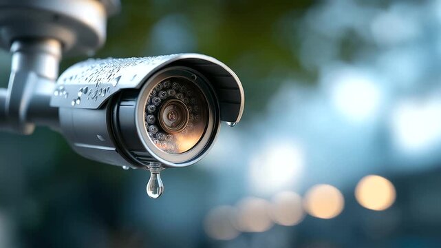 IP CCTV camera installation with waterproof cover heavily defocused background home security system concept setup surveillance equipment protection monitoring technology