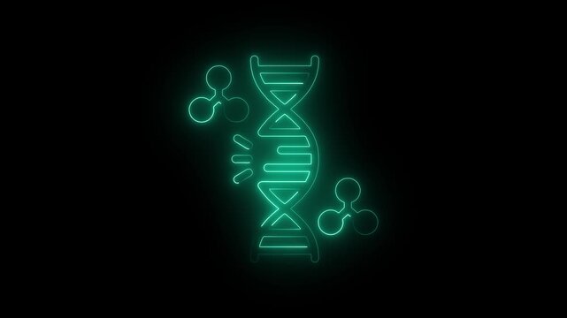 Cyan Neon Science Icons D N A icon 4k video animation on Black Background.