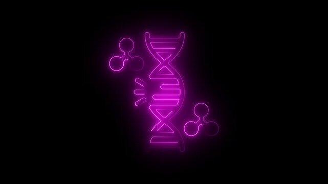 Pink Neon Science Icons D N A icon 4k video animation on Black Background.
