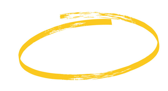 Abstract yellow brush stroke circle to highlight something important on page on a white background 