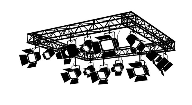 Stage lighting truss system overhead.