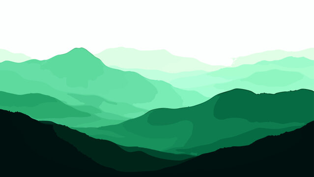 Vector Abstract jade mountain layers capturing nature's serene panorama, evoking tranquility, scenic grandeur and artistic elegance.  Design