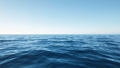 Calm ocean waves under clear blue sky with gentle ripples on the water's surface