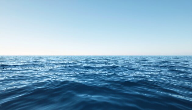 Calm ocean waves under clear blue sky with gentle ripples on the water's surface