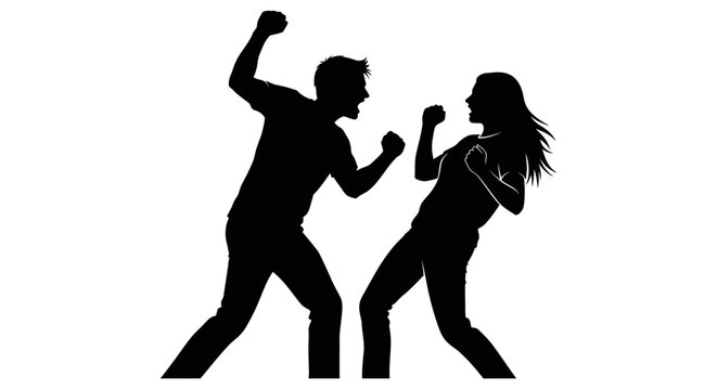 Clash of Shadows: An intense silhouette captures the heat of a domestic dispute, a stark portrayal of emotional turmoil and conflict.
