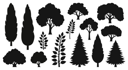 Tree silhouettes collection, nature elements