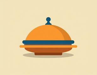 Fototapeta premium Covered Food Dish Illustration With A Rounded Lid, Suggesting A Meal Ready To Be Served In A Cozy Atmosphere