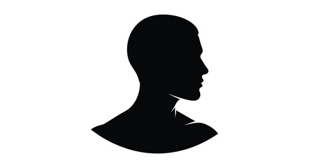 A stark black profile of a human head and neck is presented against a plain white background a striking silhouette © Asikder02