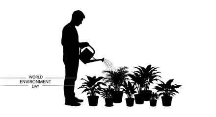 Man Watering Potted Plants Silhouette.
