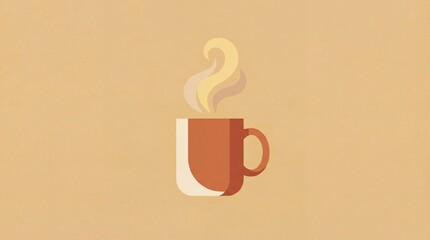Steaming hot coffee mug on a warm beige background
