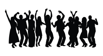 A dynamic group of people energetically raising their arms in celebration depicted as a striking silhouette high quality professional © Asikder02