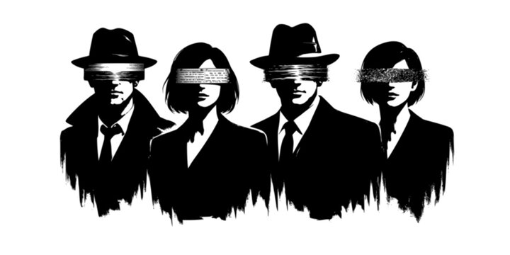 Grunge black and white silhouette set of distorted human heads for urban art design
