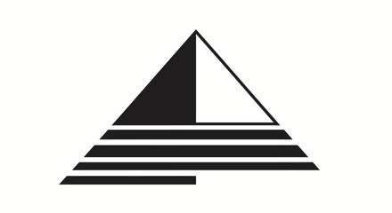 Abstract black and white geometric pyramid symbol with foundational horizontal lines, isolated white background.