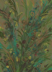 Foliage abstract image for printing. Picture for modern interiors. The picture is painted by hand on a tablet. © neurostructure