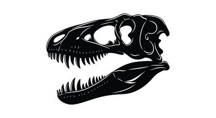 A striking black depiction of a dinosaur skull showcasing sharp teeth and bone structure silhouette high quality professional detailed © Asikder02