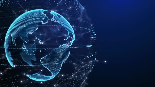 Digital Earth Global Network Connection Background with Blue Light and Data Transfer.