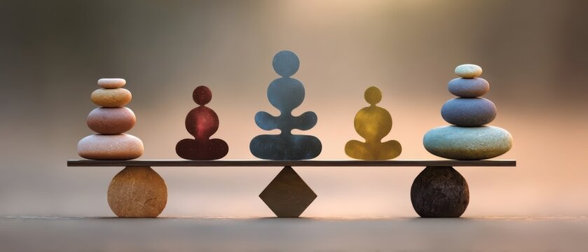 Employee wellbeing strategies for hybrid work environments abstract icons and shapes geometric balance conceptual visuals