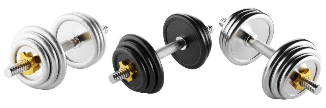 Dumbbells with Black and Silver Weights fitness workout isolated on a transparent background