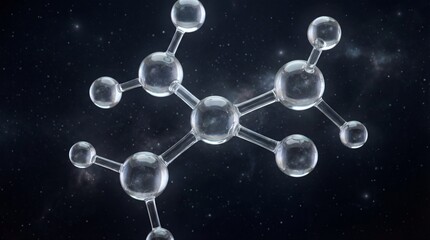 3d molecular structure model with transparent spheres on dark background