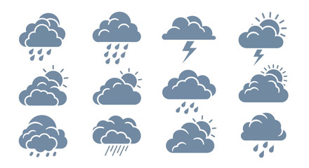 Fototapeta premium Weather Icons Set: Rainy, Stormy, Cloudy Day