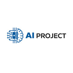 AI Project logo with circuit brain icon and modern typography, artificial intelligence and machine learning technology concept in clean corporate style.