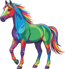 Obraz premium Vibrant Rainbow Horse Illustration - Vector Isolated (EPS)