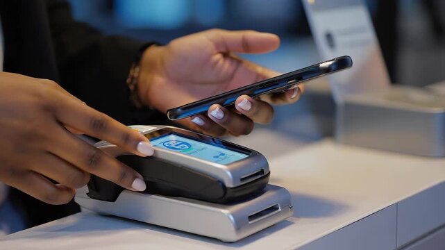 Customer Paying with Contactless Credit Card at Point of Sale Terminal - Digital Payment Transaction