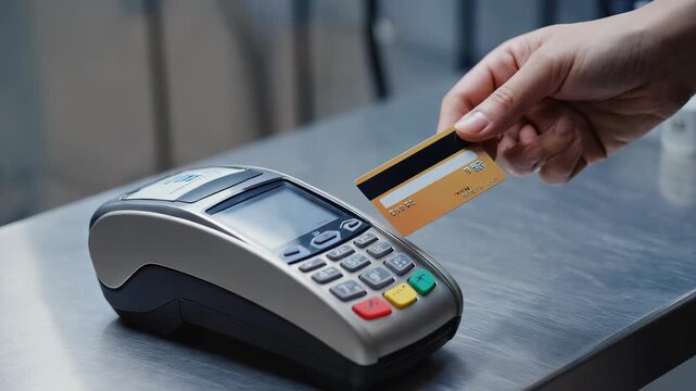 Contactless Payment: Customer Using Credit Card at Point of Sale Terminal for Secure Transaction.