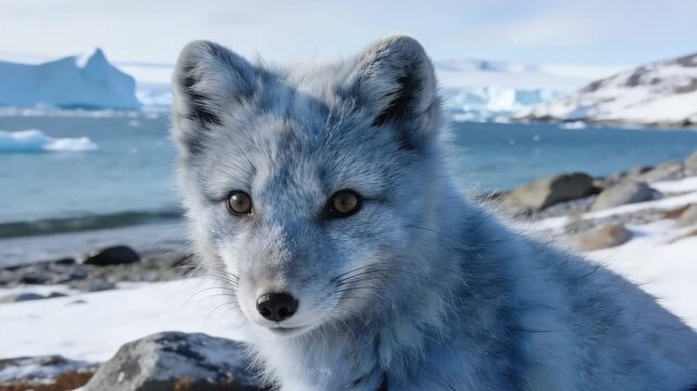 blue grey tundra fox close up greenland animal Vulpes lagopus video