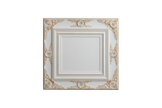 White frame with gold ornate details gold details empty frame isolated on a transparent background