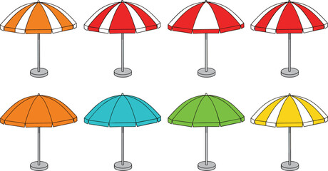 Colorful beach umbrellas collection summer seaside parasol set flat design outdoor vacation sunshade vector illustration © Rozina Creative