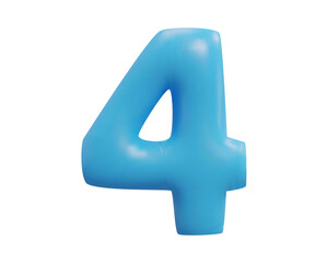 Number 4. Four Number sign blue color. Realistic 3d design in cartoon balloon style. Isolated on white background