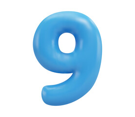 Blue glass icon, 3d render number 9, nine sign. Realistic design element. Vector illustration isolated on white.