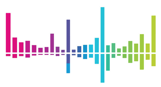 Colorful sound wave equalizer bars representing audio spectrum analysis or music visualization