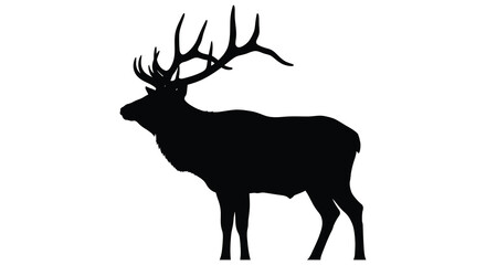 A striking black silhouette of a majestic elk stands proudly showcasing impressive antlers a powerful silhouette high quality © Nupur02