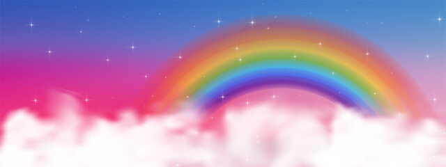 Dreamy pastel rainbow background with glitter sparkles and cute unicorn magic. Soft pink gradient with shimmering bokeh creates enchanting fantasy backdrop for princess designs. © Narin