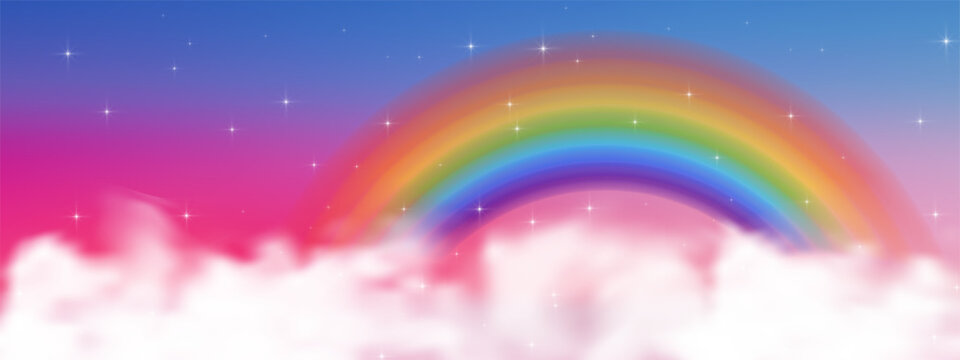 Dreamy pastel rainbow background with glitter sparkles and cute unicorn magic. Soft pink gradient with shimmering bokeh creates enchanting fantasy backdrop for princess designs.