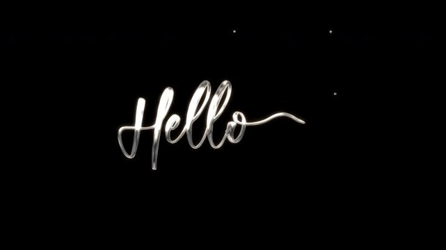 "Hello animation" handwritten in silver ink drops in a cursive font with a heart is perfect for greeting cards, social media posts, invitations, and romantic designs.