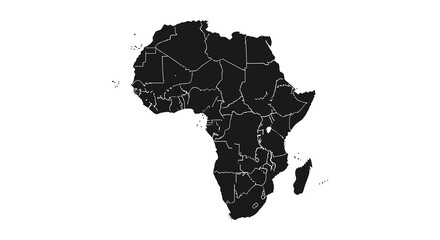 A stark black silhouette depicts the continent of africa showcasing its diverse countries and geographic boundaries silhouette high quality © Nupur02