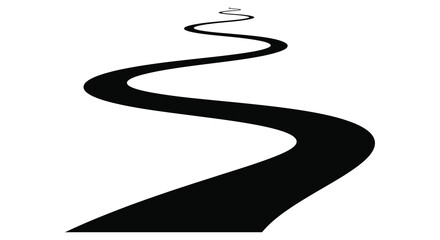 A winding dark road curves dramatically against a bright white background creating a striking silhouette high quality professional detailed © Nupur02