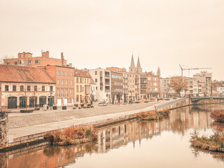 Fototapeta premium Street view of downtown Kortrijk, Belgium