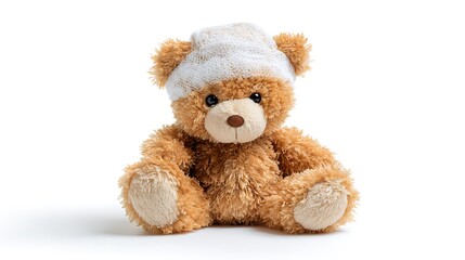 Obraz premium Teddy Bear Wearing White Knit Hat on White Background