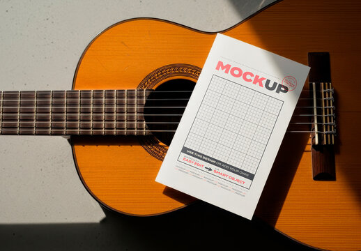 Flyer Page Poster on Guitar Music Sound Mockup