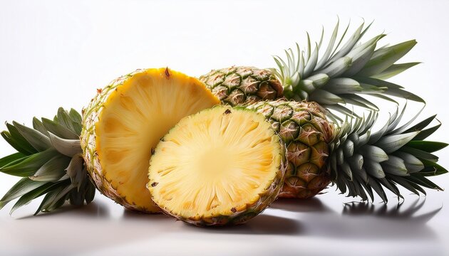 four pineapples whole and sliced