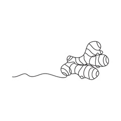 Minimalist line art illustration of a cluster of ginger roots with a trailing stem © MSTMOUSUMI